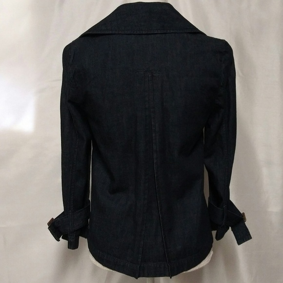 Old Navy Blue Dark Wash Collared Long Sleeve Double Breasted Denim Jean Jacket - Picture 5 of 7